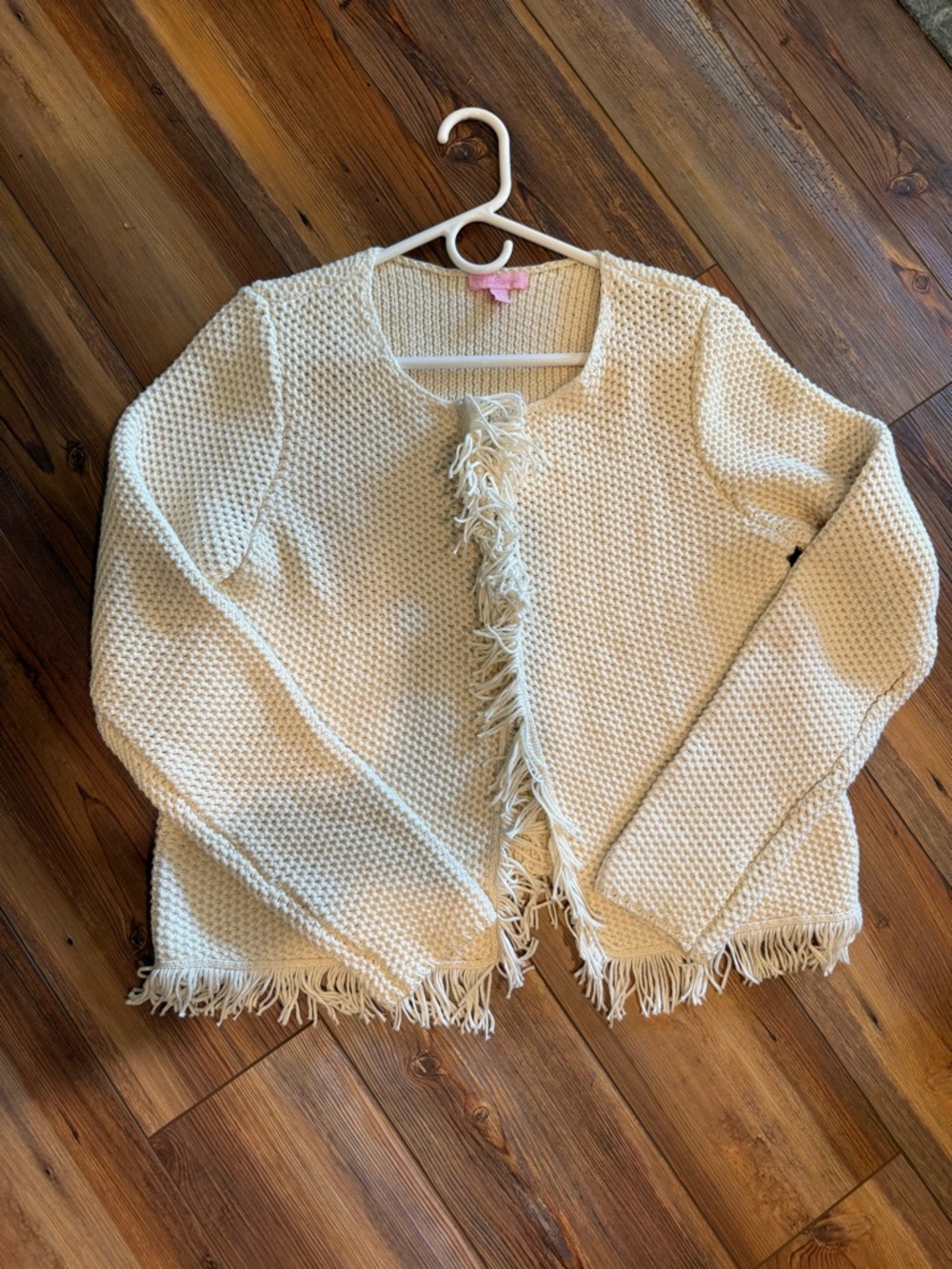 Lilly Pulitzer Cream Fringe Open-Front Knit Cardigan